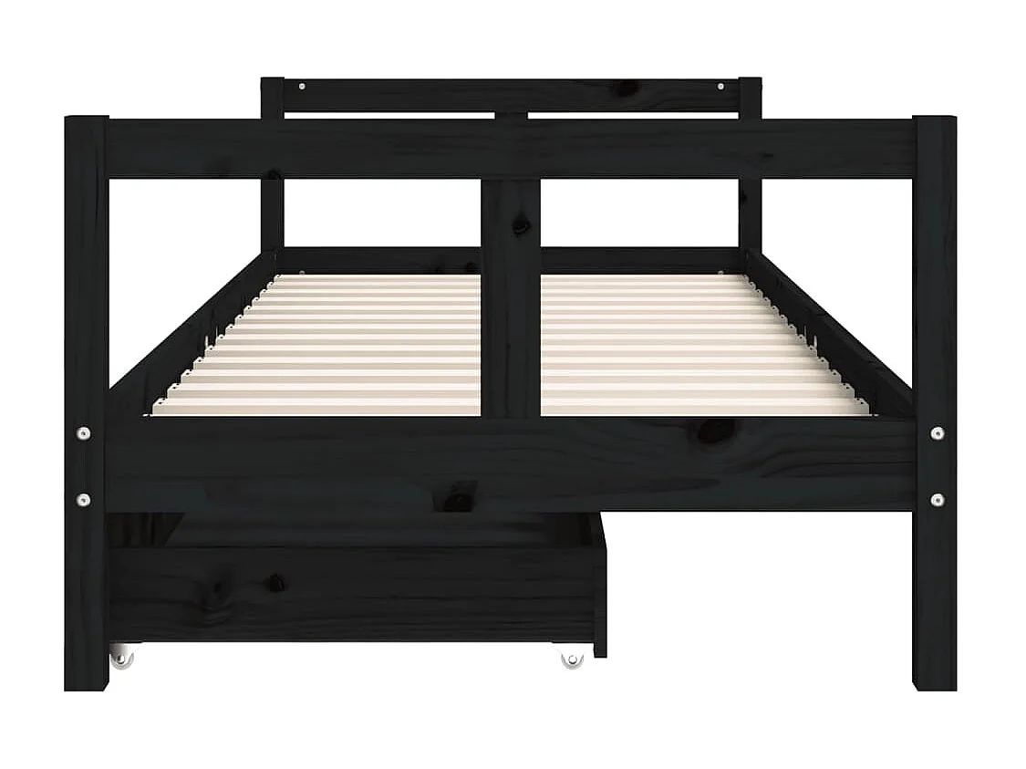 Lit-80x200 cm enfant tiroirs noir bois de pin massif EGGB14251