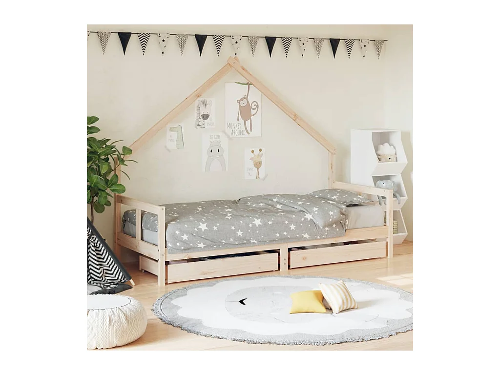 Lit-80x200 cm pour enfants gris bois de pin massif EGGB54514