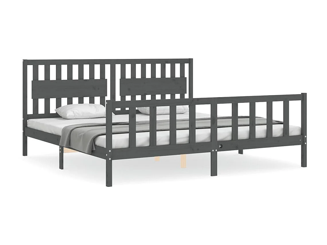 Lit-200x200 cm avec tête de lit gris bois massif EGGB96791