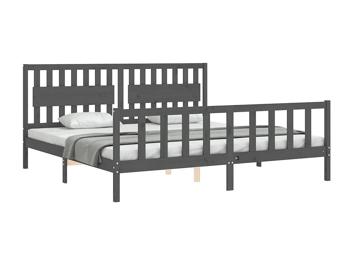 Lit-200x200 cm avec tête de lit gris bois massif EGGB96791
