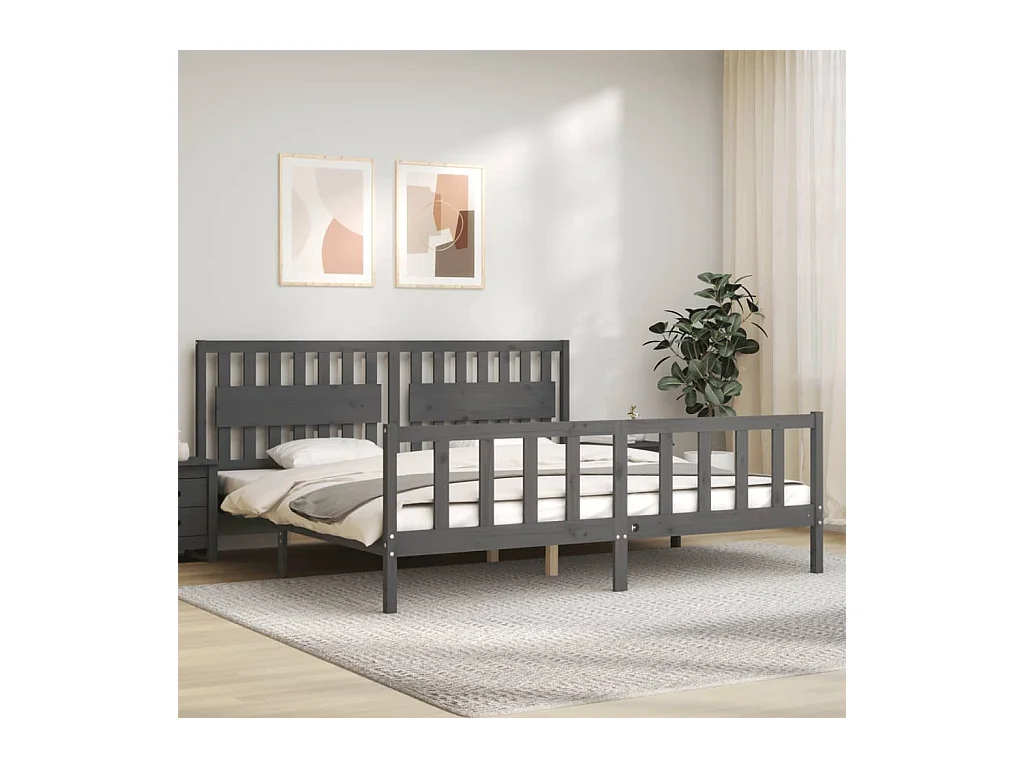 Lit-200x200 cm avec tête de lit gris bois massif EGGB96791
