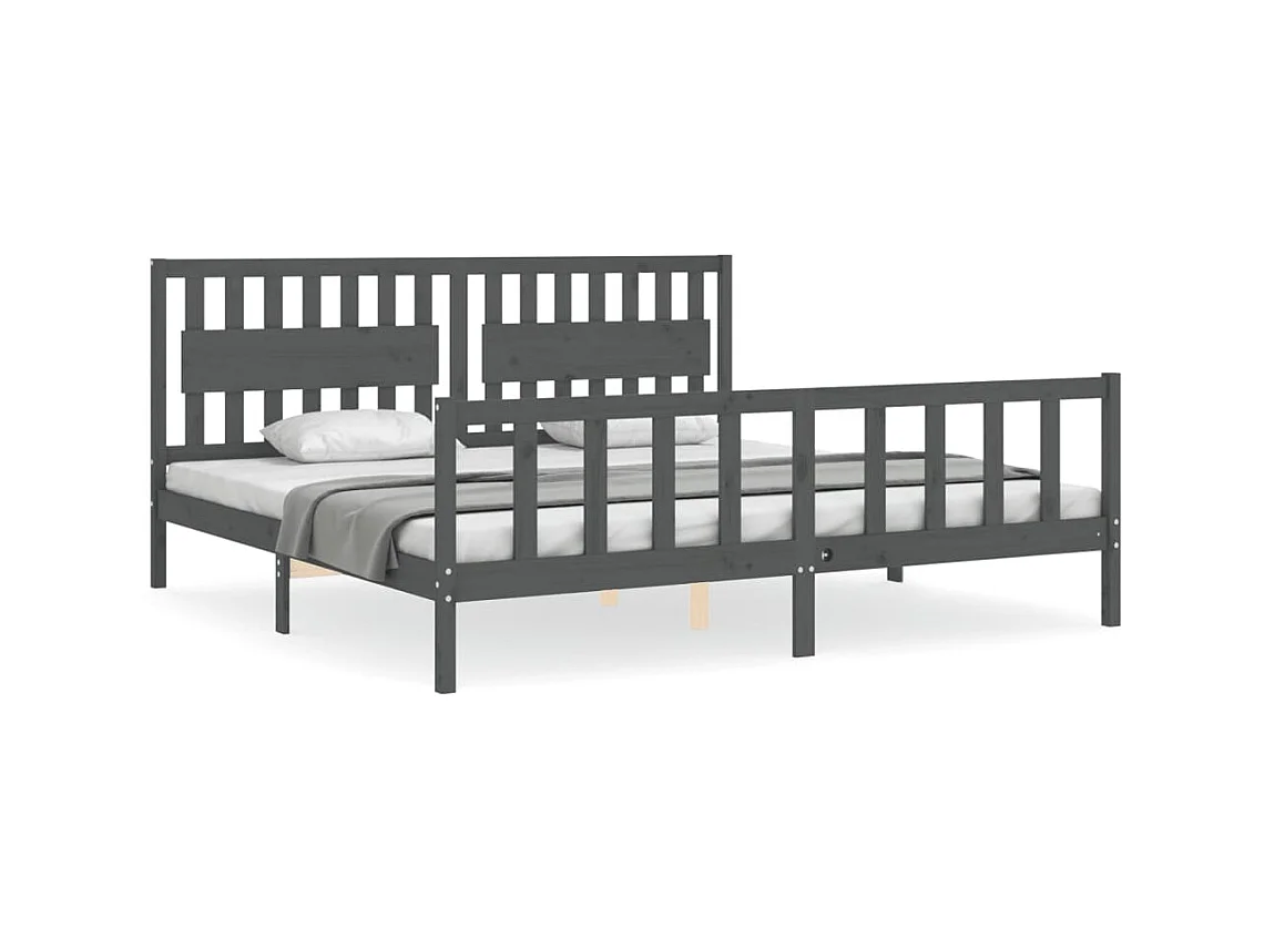 Lit-200x200 cm avec tête de lit gris bois massif EGGB96791