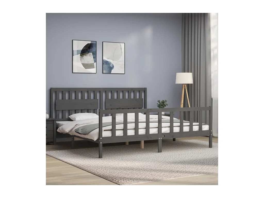 Lit-200x200 cm avec tête de lit gris bois massif EGGB96791