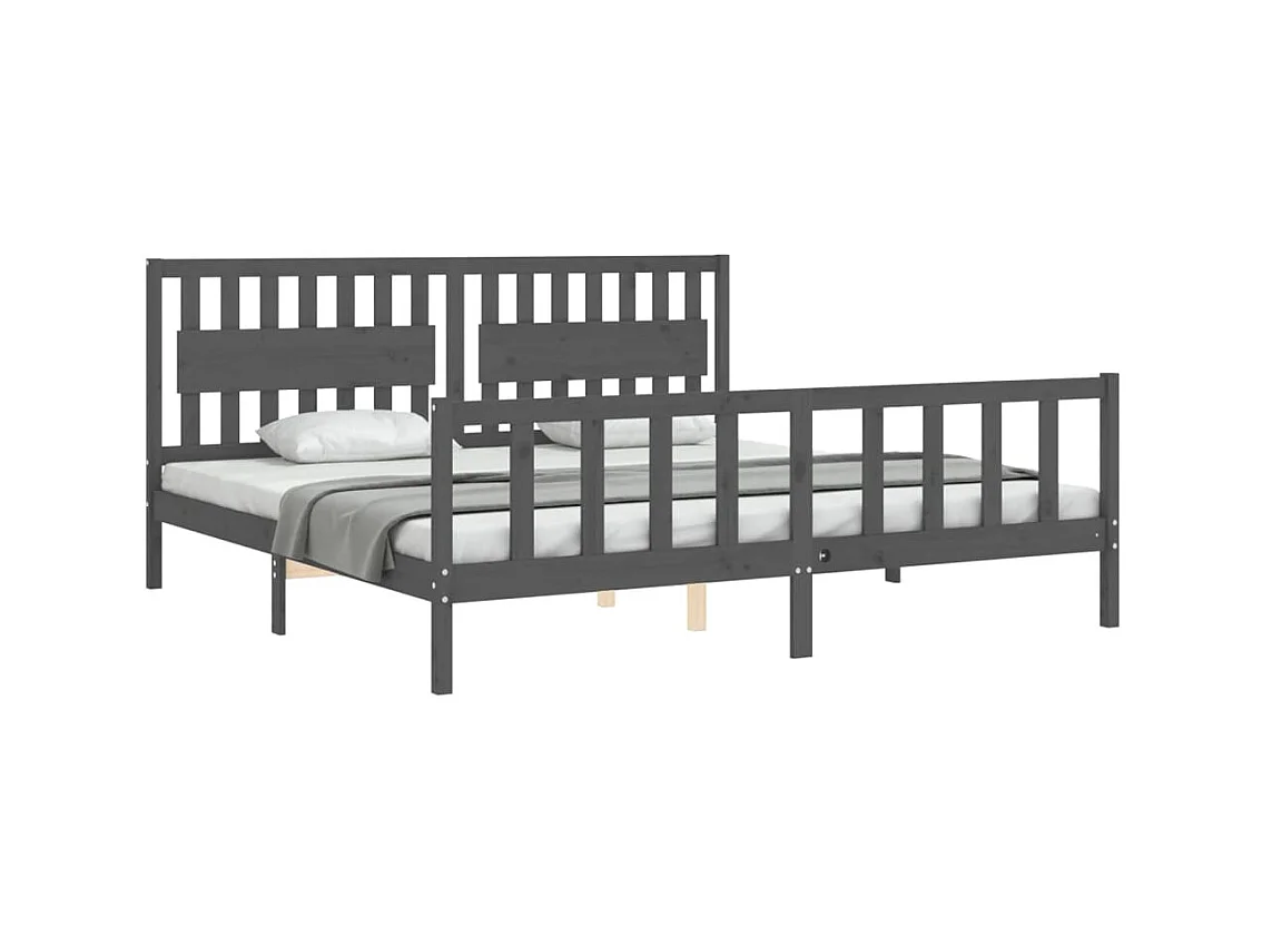 Lit-200x200 cm avec tête de lit gris bois massif EGGB96791