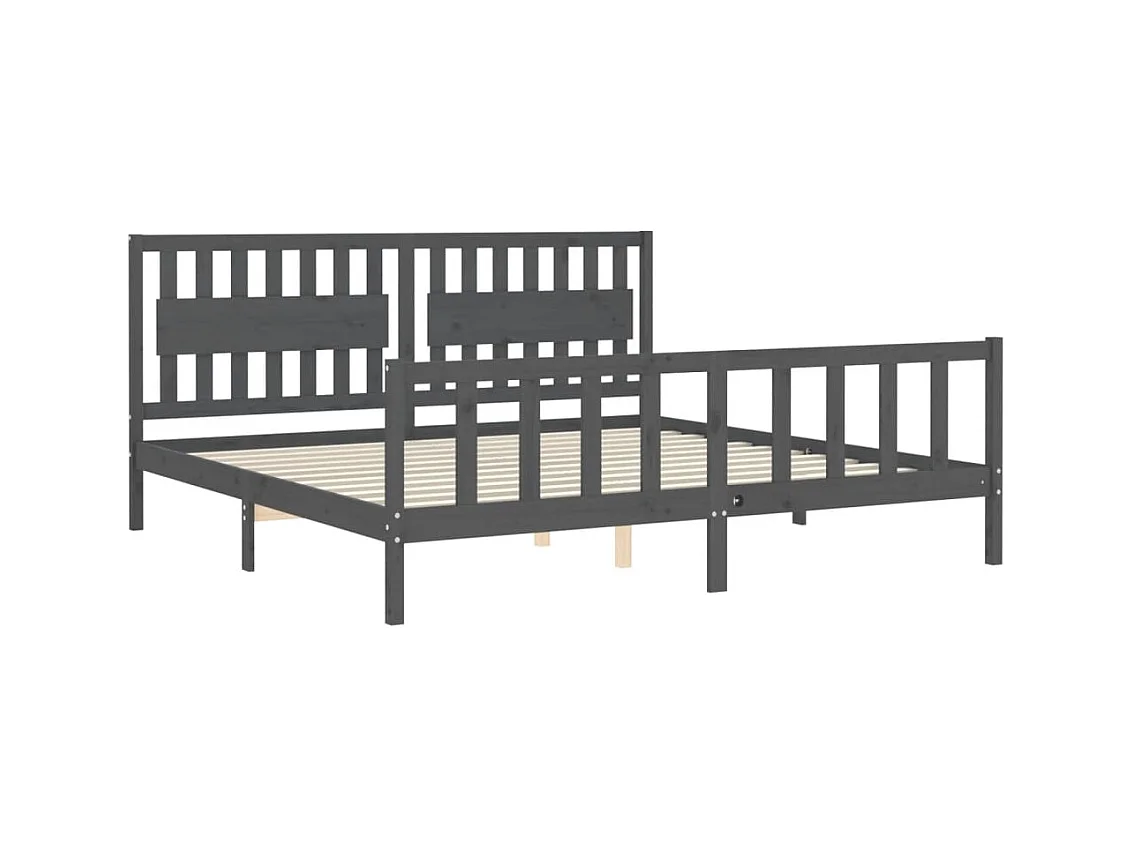Lit-200x200 cm avec tête de lit gris bois massif EGGB96791