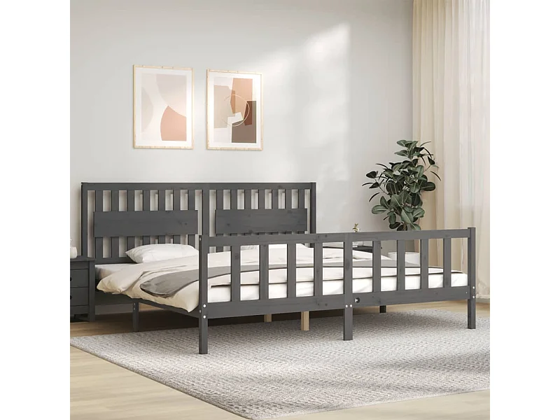 Lit-200x200 cm avec tête de lit gris bois massif EGGB96791