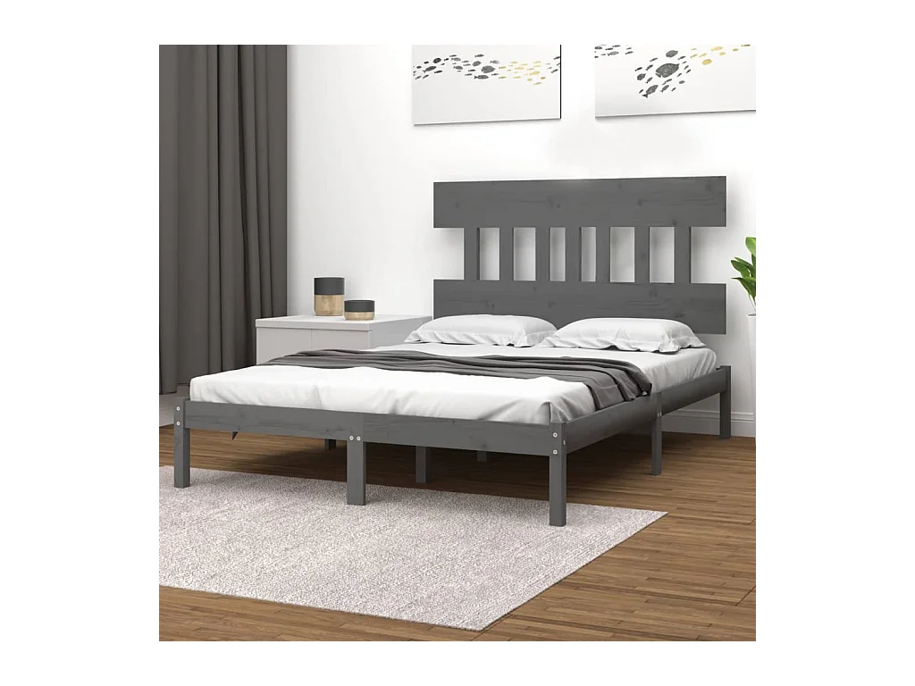Lit-200x200 cm Gris Bois massif EGGB79722
