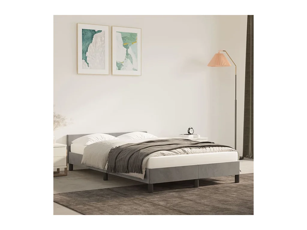 Cama 120x200 cm con cabecero terciopelo gris claro ES59040