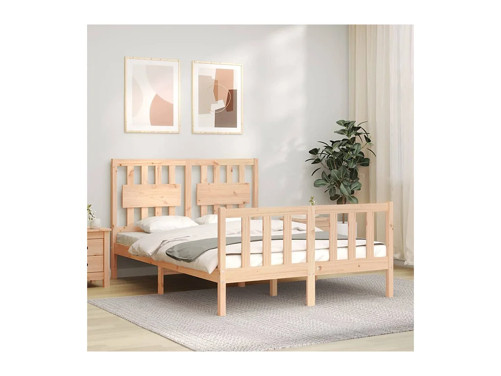 Lit-135x190 cm avec tête de lit double bois massif EGGB78061