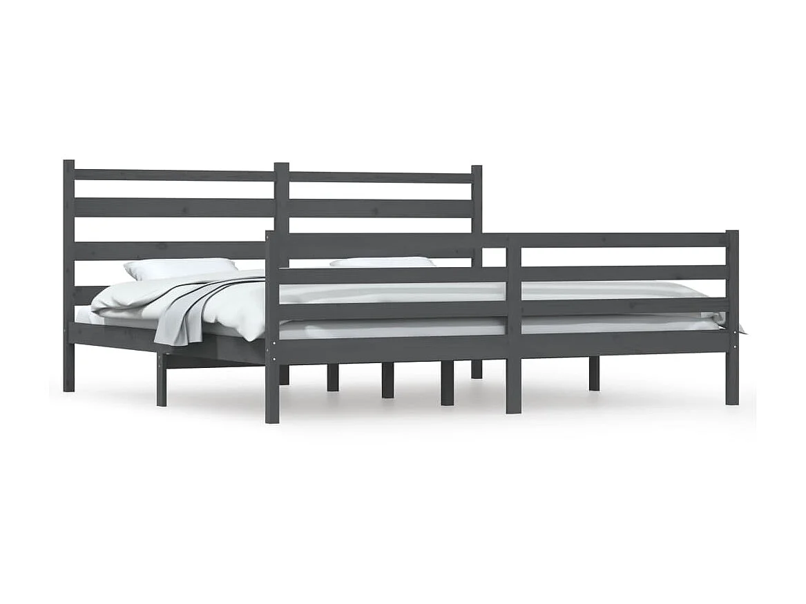 Lit-200x200 cm Bois de pin massif Gris EGGB98003