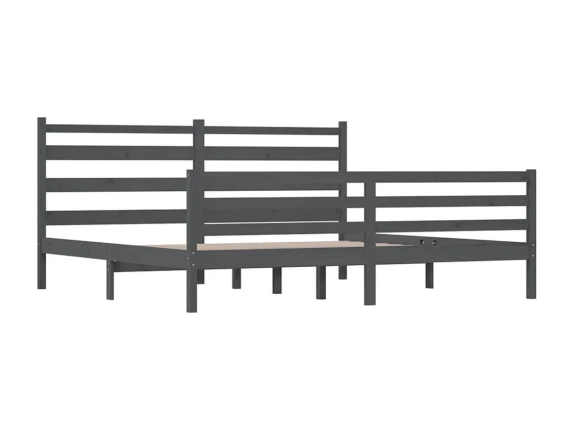 Lit-200x200 cm Bois de pin massif Gris EGGB98003