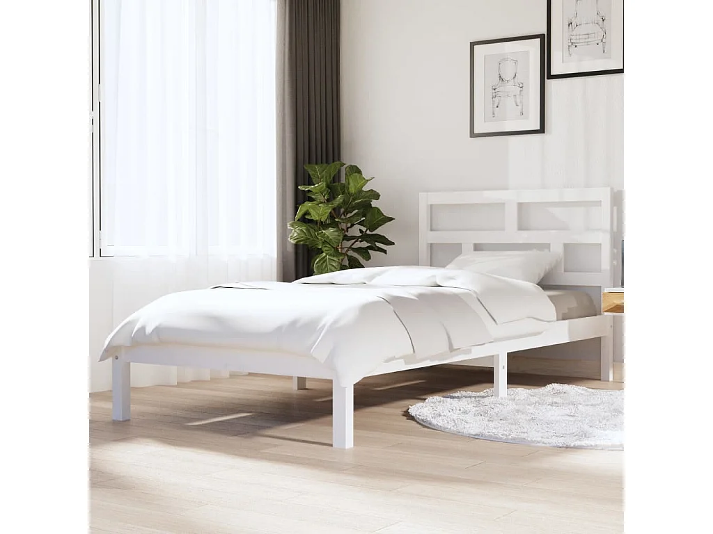 Cama 90x200 cm pinho maciço branco PT173384