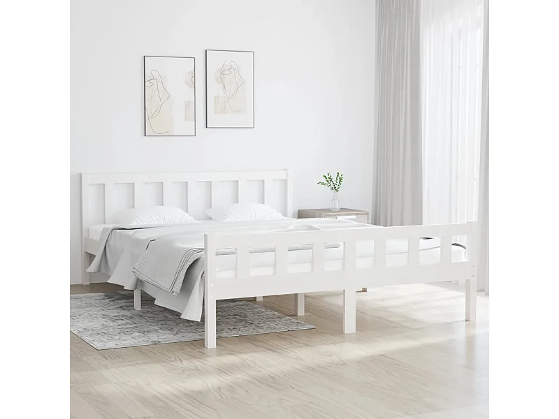 Cama king 150x200 cm madeira maciça branco PT604430