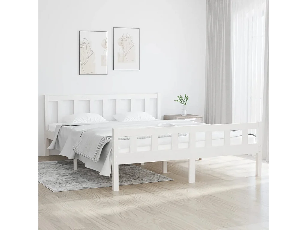 Lit-150x200 cm blanc bois massif très grand EGGB92723