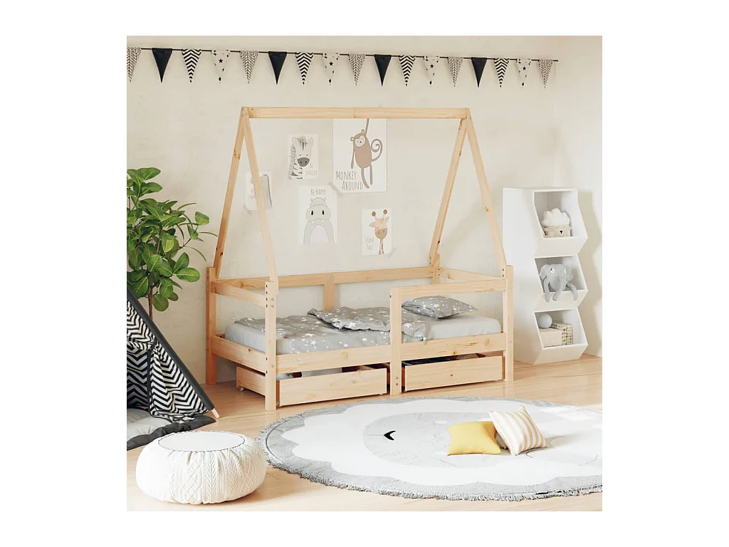 Lit-70x140 cm enfant avec tiroirs bois de pin massif EGGB74112