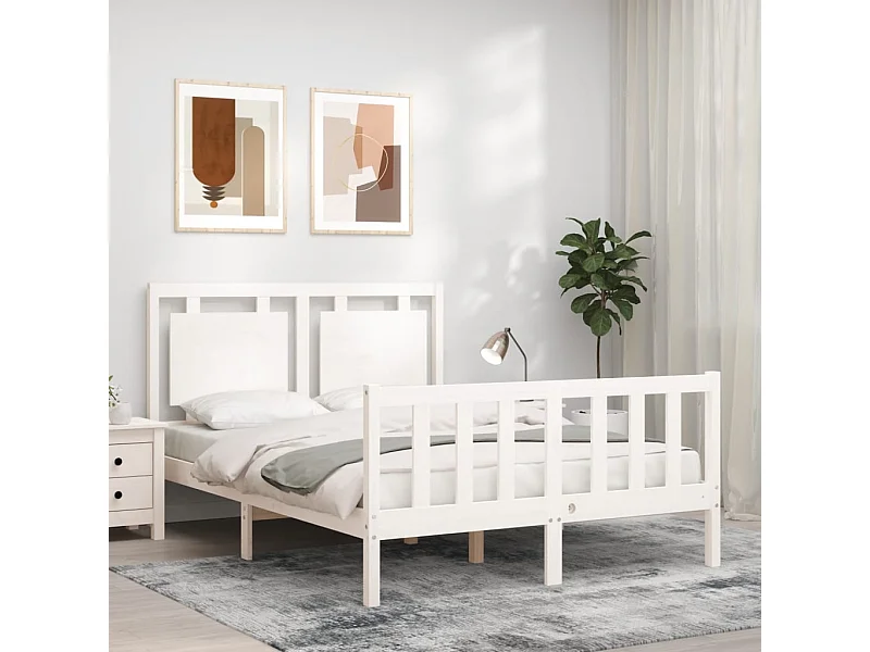 Bedframe met hoofdbord massief hout wit 140x190 cm NL36234