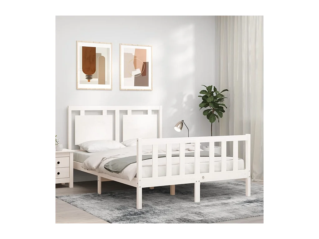 Lit-140x190 cm avec tête de lit blanc bois massif EGGB77102