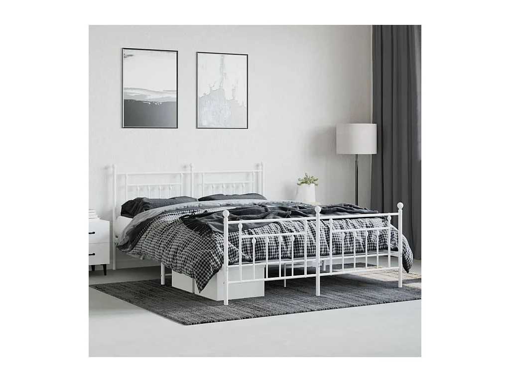 Lit-160x200 cm métal avec tête de lit/pied de lit blanc EGGB91516