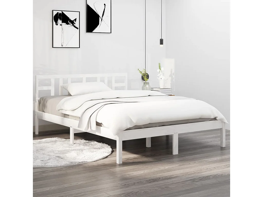 Cama 150x200 cm madera maciza blanca King Size ES29429