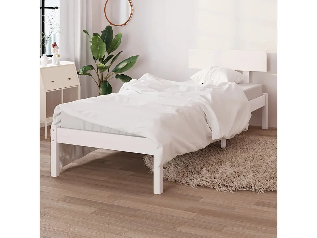 Cama pequena solteiro 75x190 cm madeira maciça branco PT805477