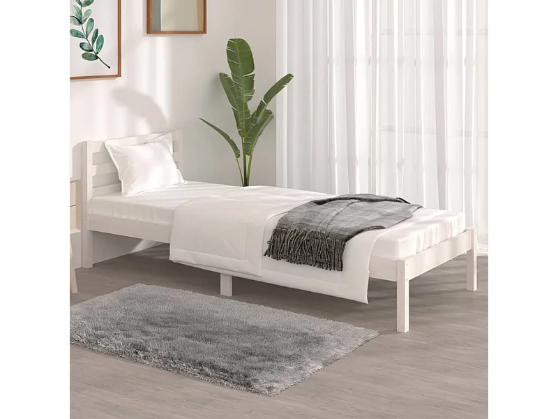 Lit-75x190 cm Bois de pin massif Blanc petit simple EGGB15098