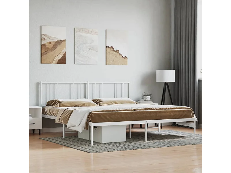 Cama 180x200 cm de metal con cabecero blanco ES60596