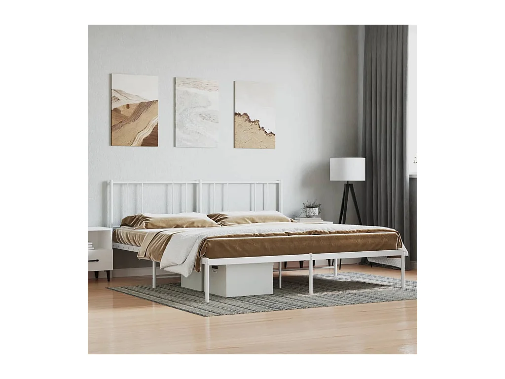 Lit-180x200 cm métal avec tête de lit blanc EGGB82741