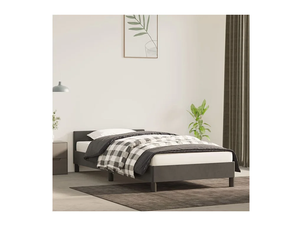 Lit-90x190 cm avec tête de lit Gris foncé Velours EGGB35621