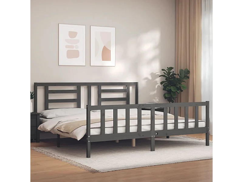 Lit-200x200 cm avec tête de lit gris bois massif EGGB92783