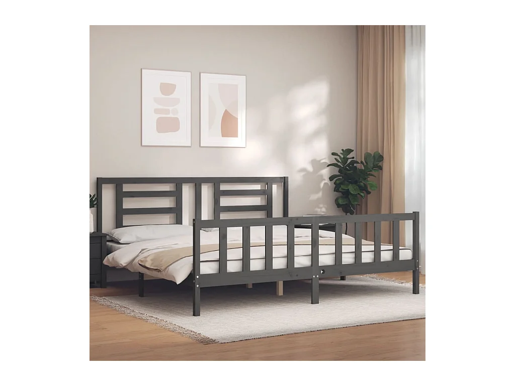 Lit-200x200 cm avec tête de lit gris bois massif EGGB92783