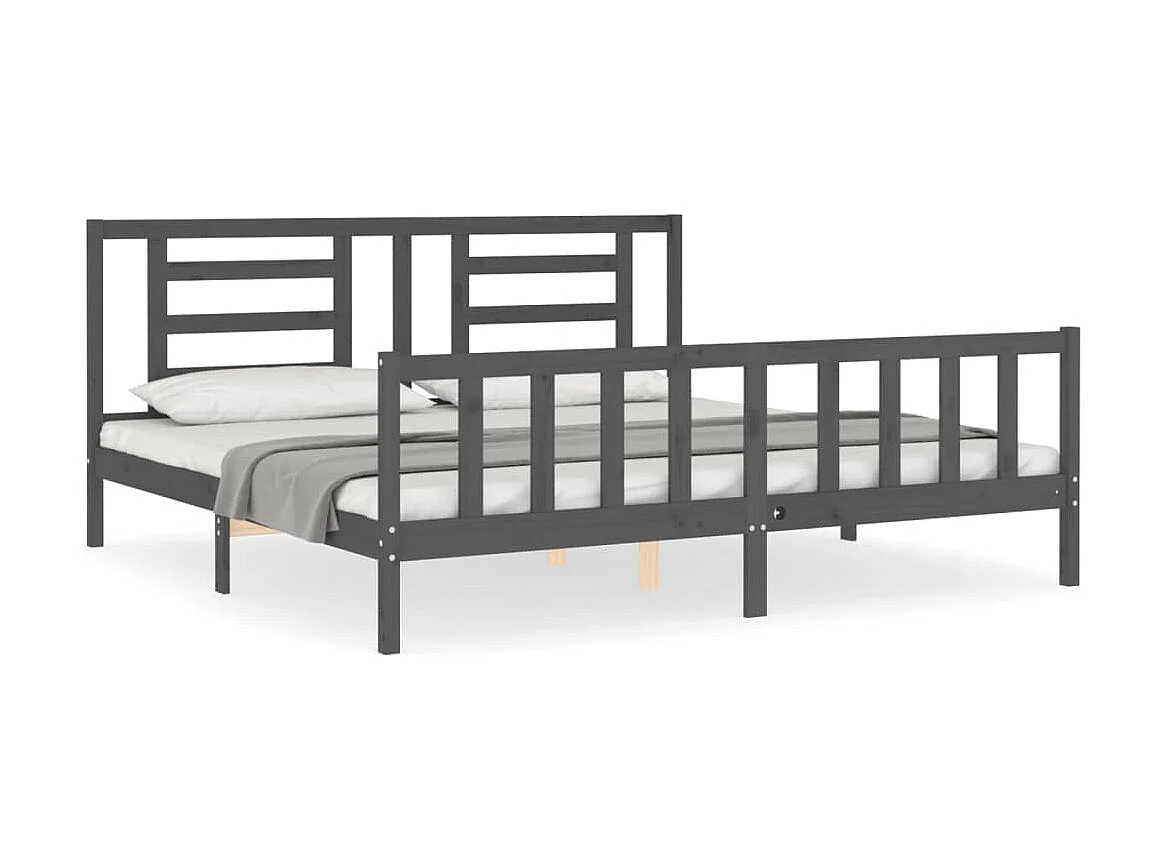 Lit-200x200 cm avec tête de lit gris bois massif EGGB92783