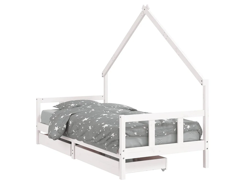 Lit-90x190 cm d'enfants tiroirs blanc bois pin massif EGGB60407