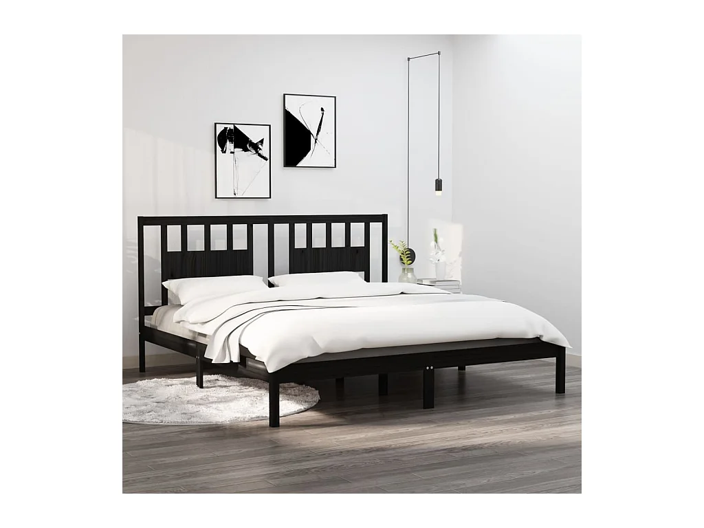 Lit-200x200 cm Noir Bois de pin massif EGGB87150