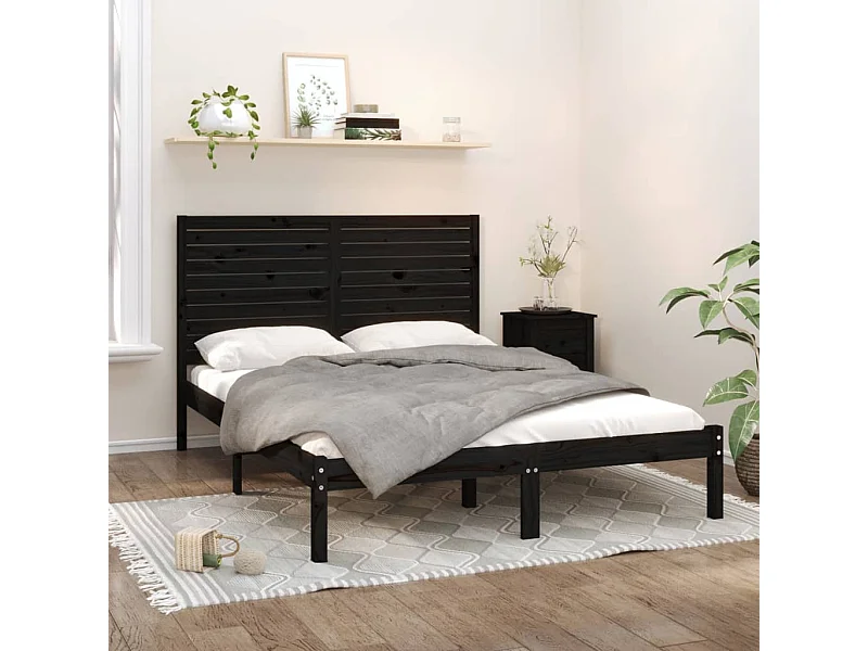 Lit-150x200 cm Noir Bois massif Très grand EGGB97695