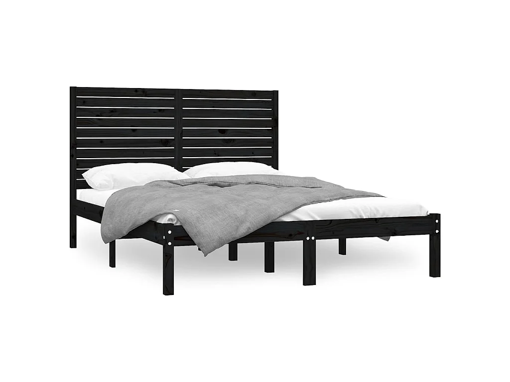 Lit-150x200 cm Noir Bois massif Très grand EGGB97695