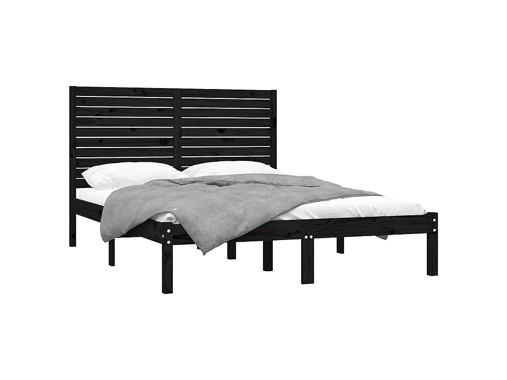 Lit-150x200 cm Noir Bois massif Très grand EGGB97695