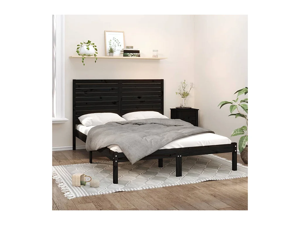Lit-150x200 cm Noir Bois massif Très grand EGGB97695