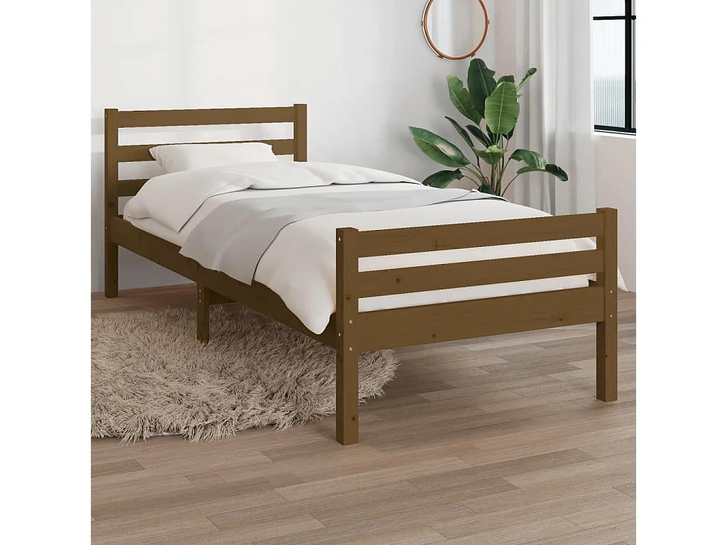 Lit-75x190 cm Marron miel Bois massif Petit simple EGGB17225