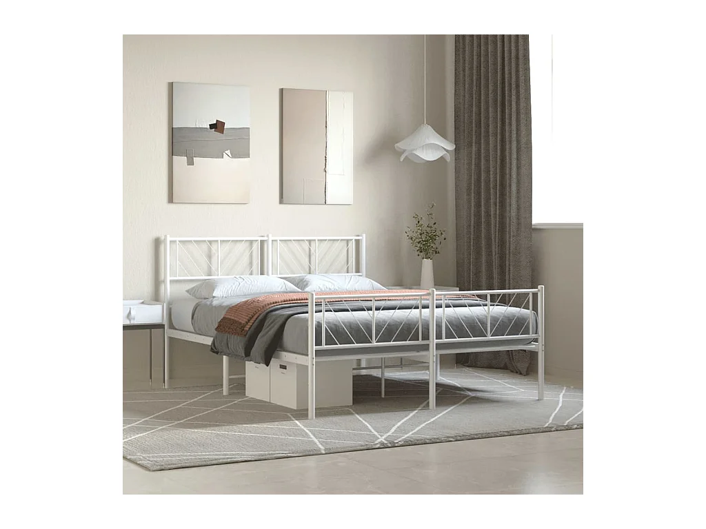 Lit-135x190 cm métal avec tête de lit/pied de lit blanc EGGB65510