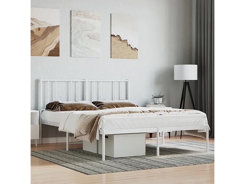 Cama 140x200 cm con cabecero metal blanca ES79780