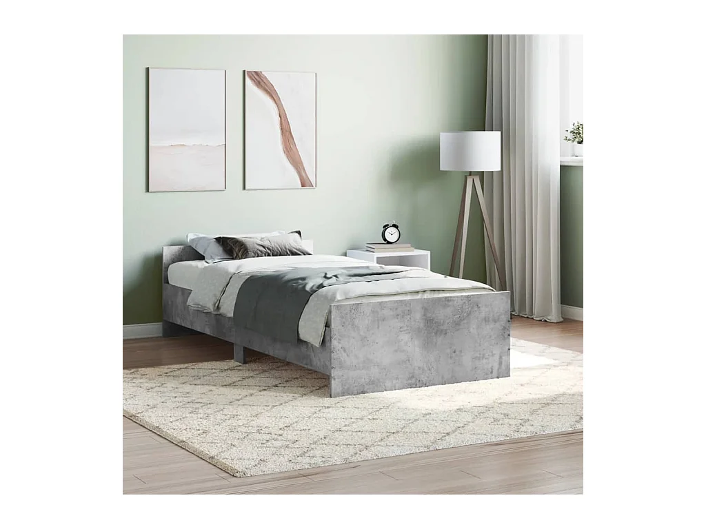 Lit-90x200 cm gris béton bois d'ingénierie EGGB24204