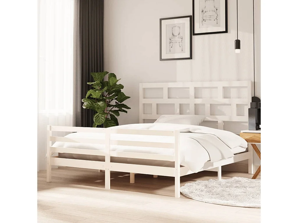 Lit-180x200 cm Blanc Bois massif Super King EGGB92545