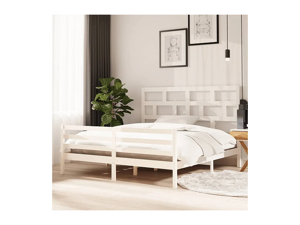 Lit-180x200 cm Blanc Bois massif Super King EGGB92545