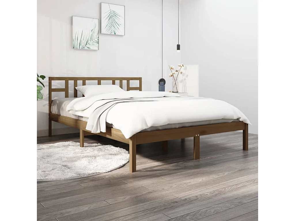 Cama 200x200 cm madera maciza de pino marrón miel ES73343