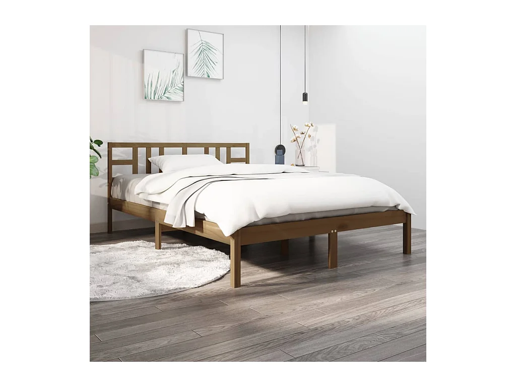 Lit-200x200 cm Marron miel Bois massif EGGB57423