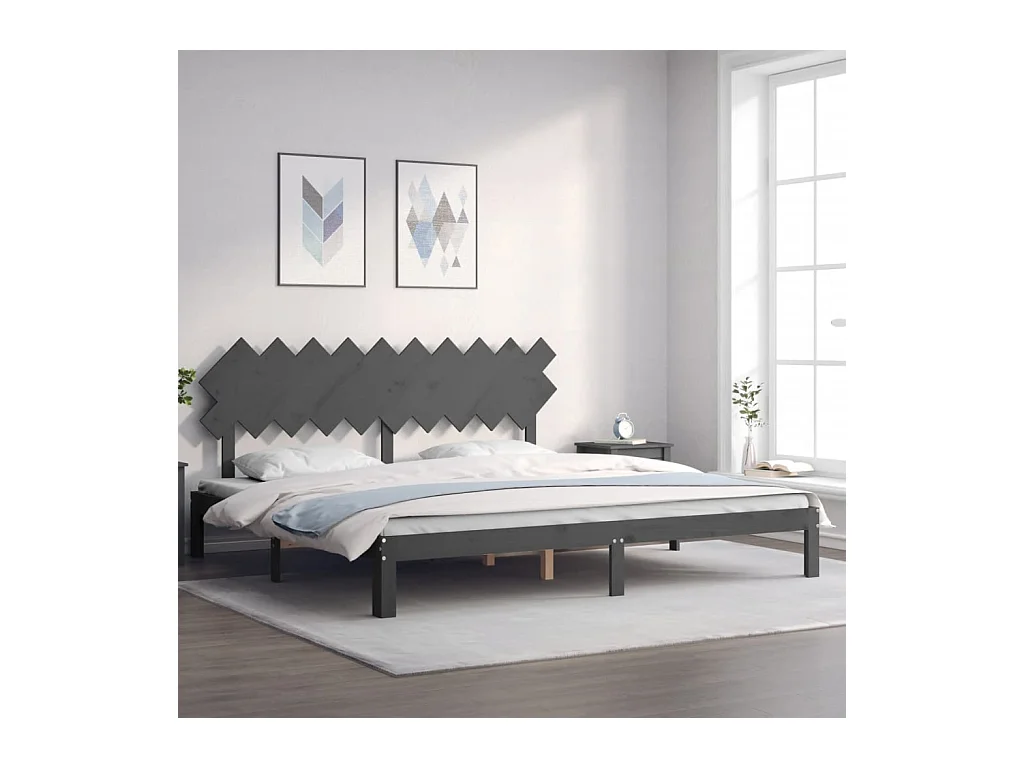 Lit-200x200 cm avec tête de lit gris bois massif EGGB42293