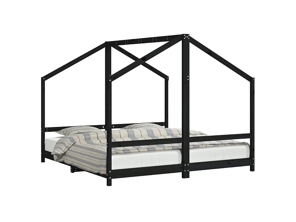Lit-2x(90x190) cm pour enfants noir bois de pin massif EGGB12738