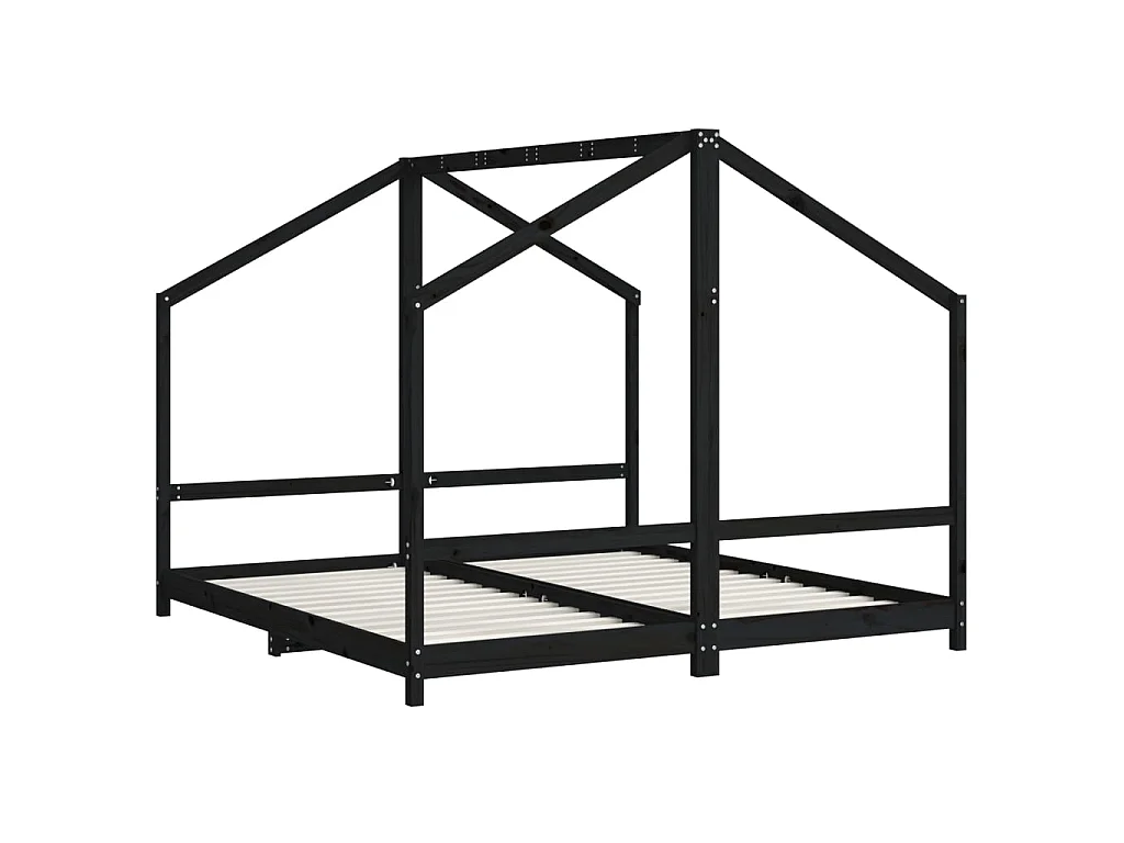 Lit-2x(90x190) cm pour enfants noir bois de pin massif EGGB12738