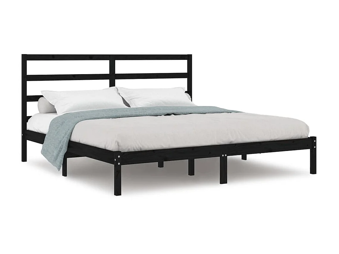Lit-200x200 cm Noir Bois de pin massif EGGB49394