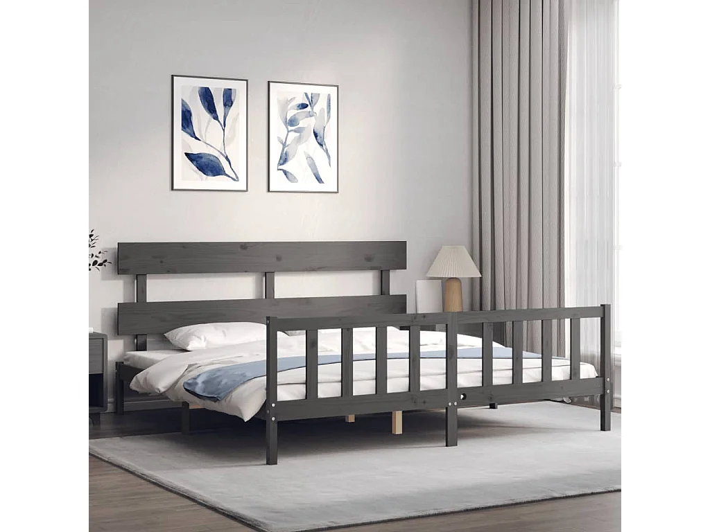 Cama com cabeceira 200x200 cm madeira maciça cinza PT953107